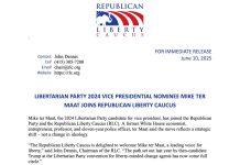 Libertarian Party 2024 Vice-Presidential Nominee  Mike ter Maat Joins Republican Liberty Caucus